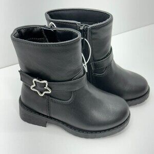 👢 jellypop Kids Black Ankle Boots – Star Buckle Zip Boots (Size 5M) new